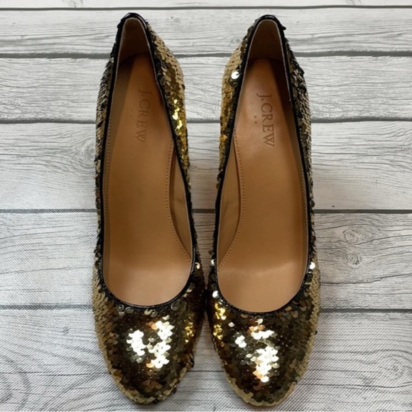 J. Crew Gold/Black Sequin Women's pumps - Picture 1 of 2